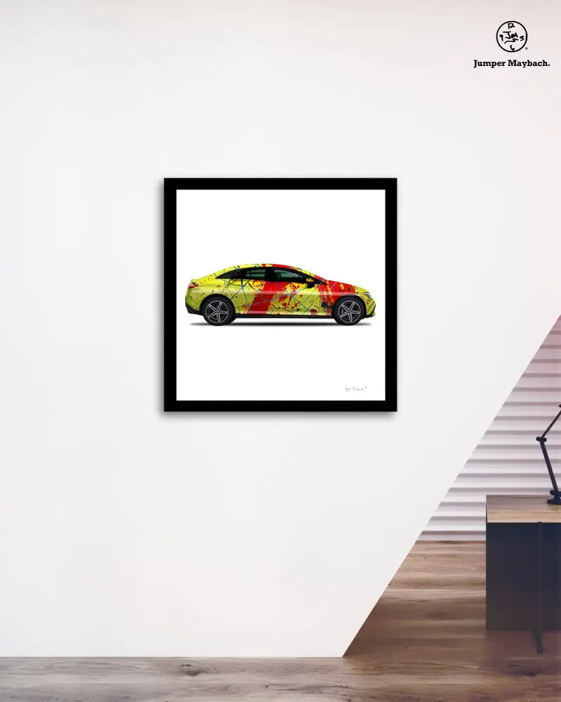Red Rocket Car print by Jumper Maybach featuring a vibrant red sedan on paper artwork.