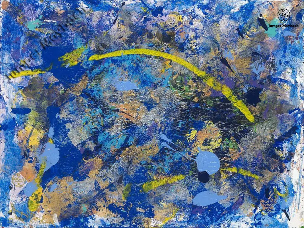 Original artwork titled "The One" by Jumper Maybach, featuring a vibrant, cosmic-inspired painting with bold colors and intricate details.