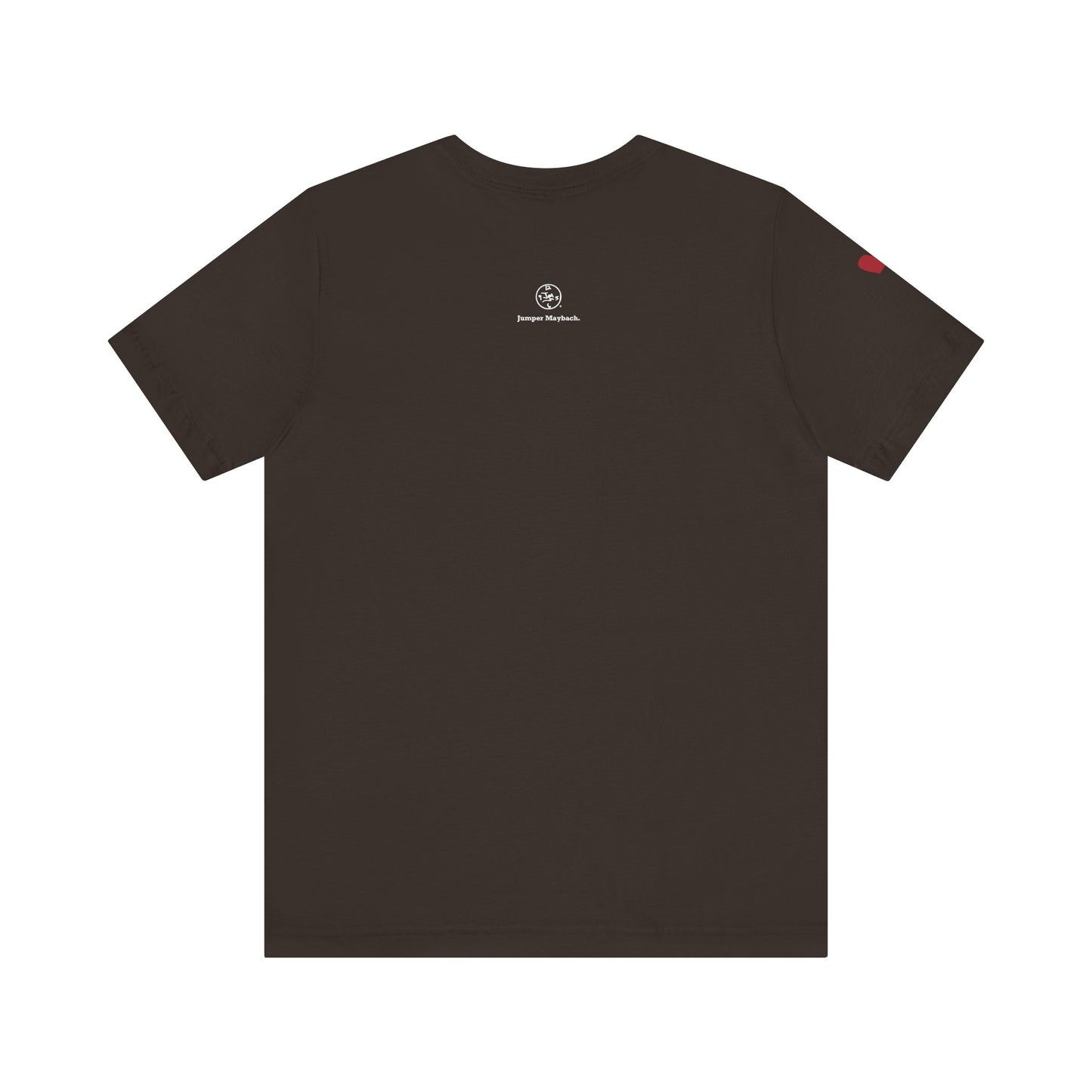 Brown t-shirt with a logo on the back against a white background