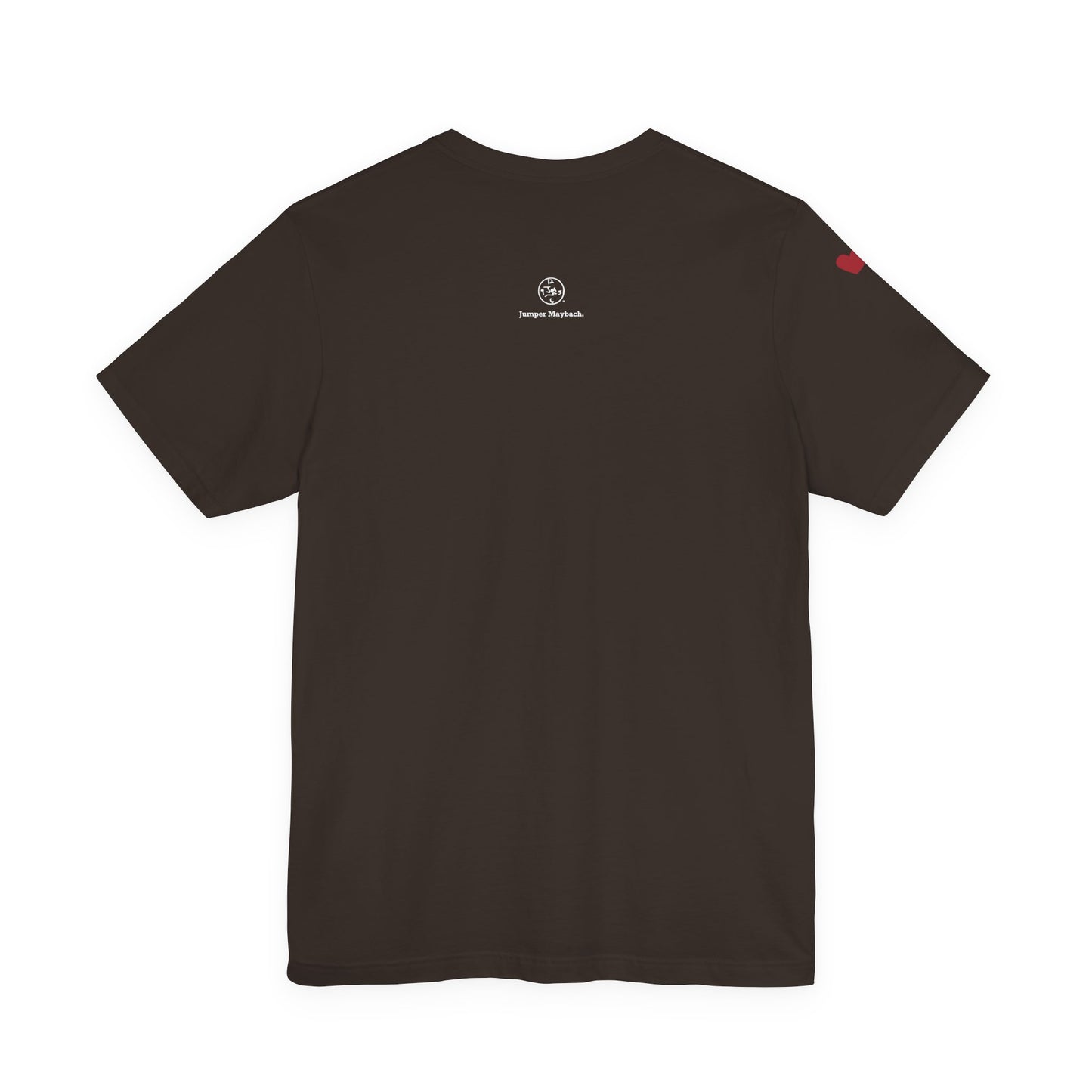 Black t-shirt with a logo on the back against a white background