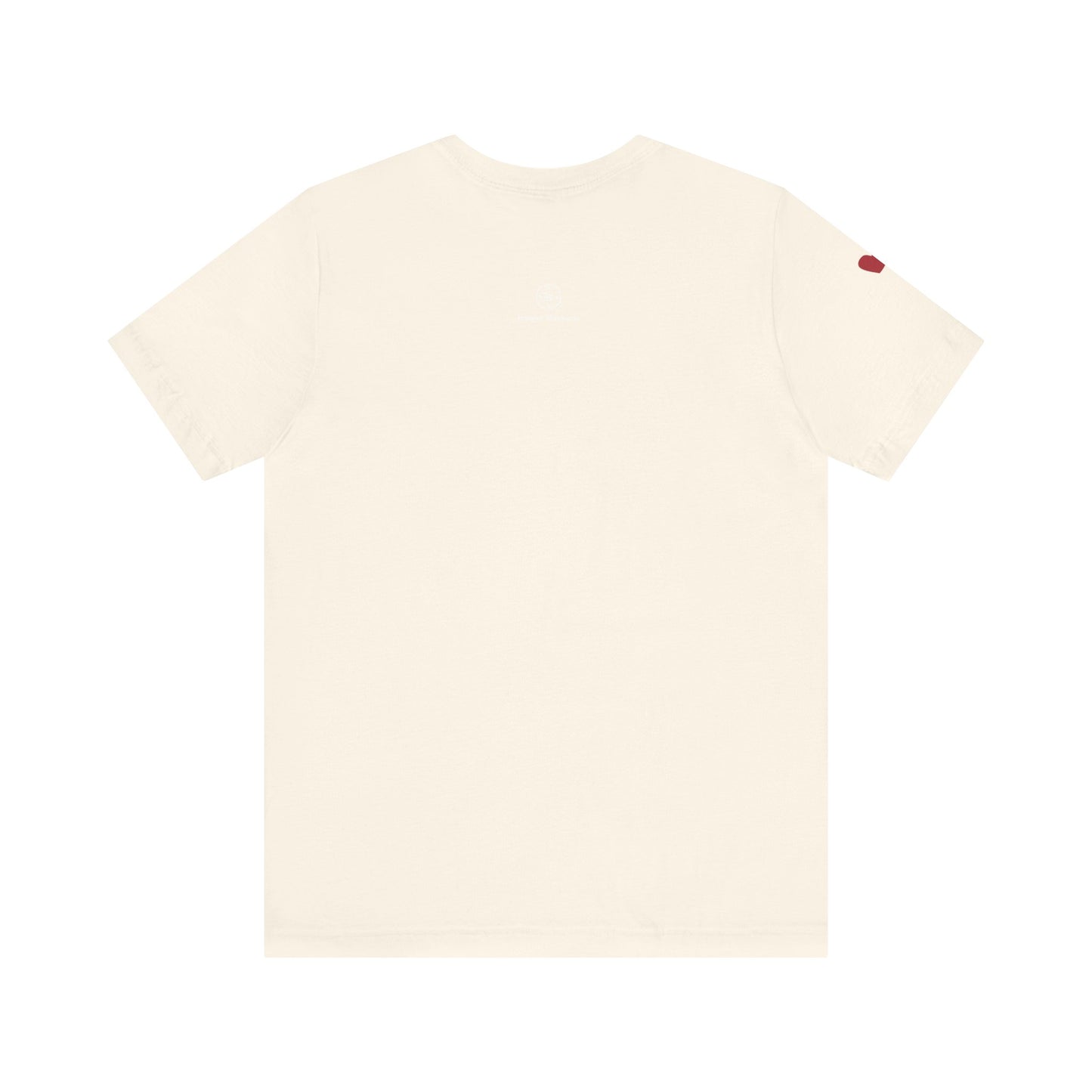 Beige t-shirt with a small red detail on a white background