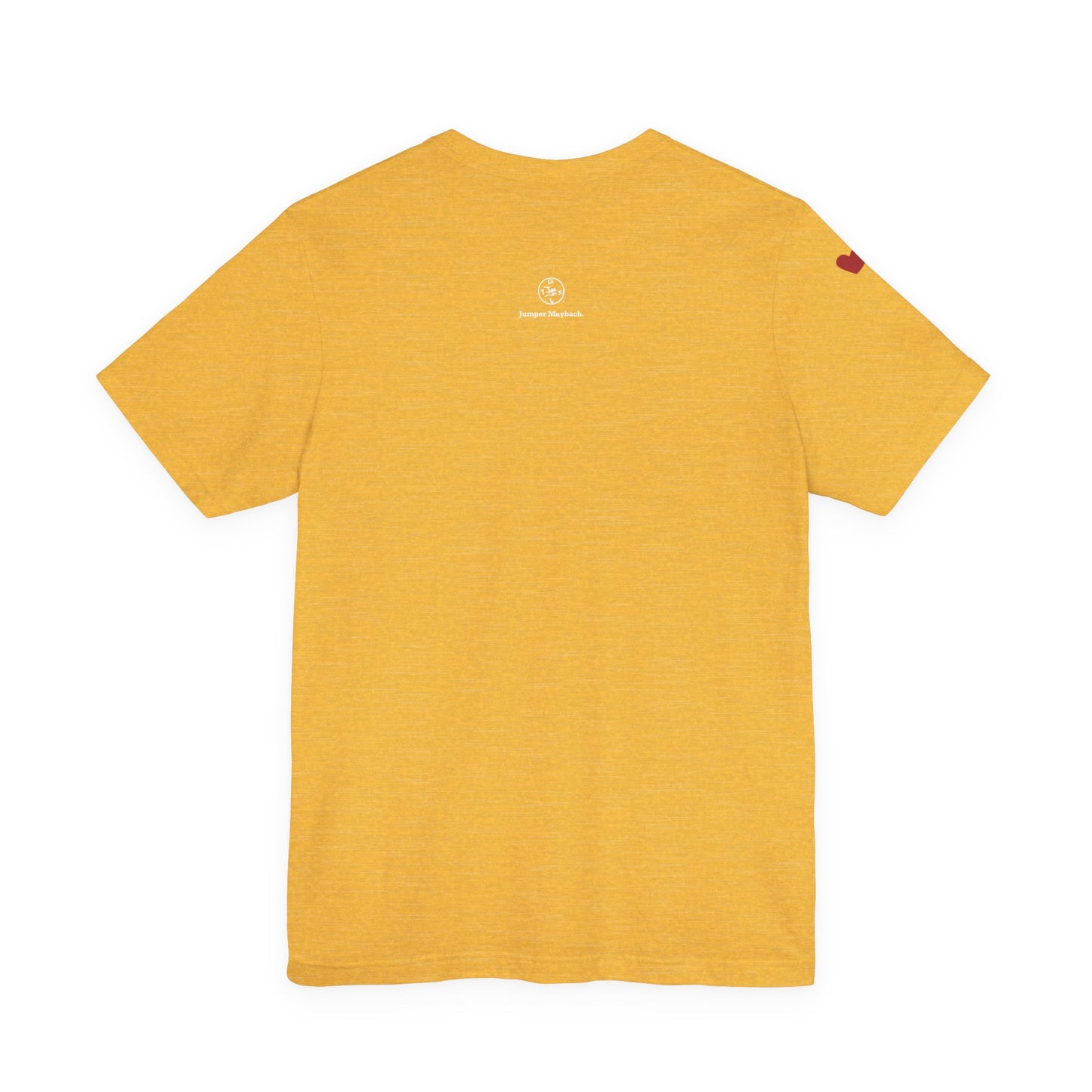 Yellow t-shirt with a logo on the back against a white background