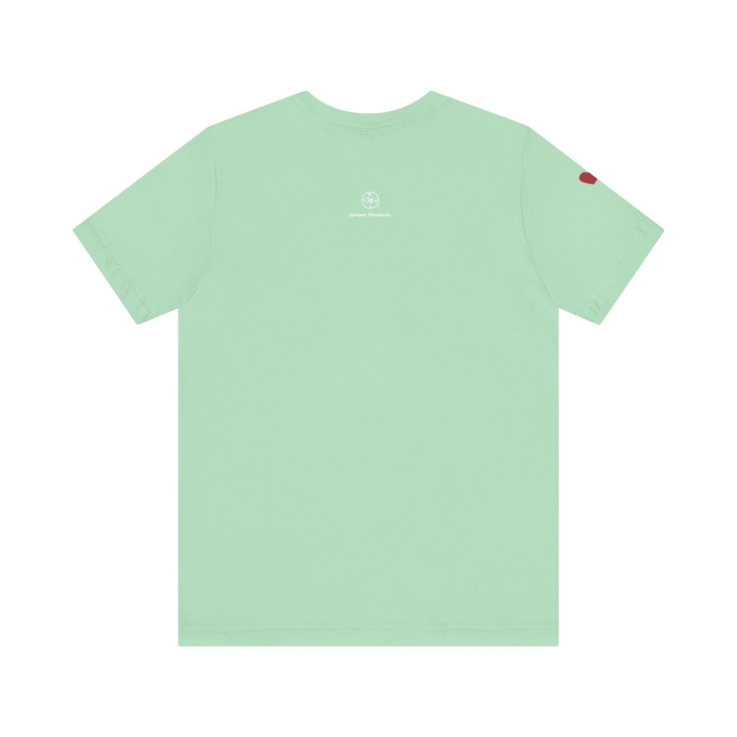 Light green t-shirt with a small red logo on the chest against a white background