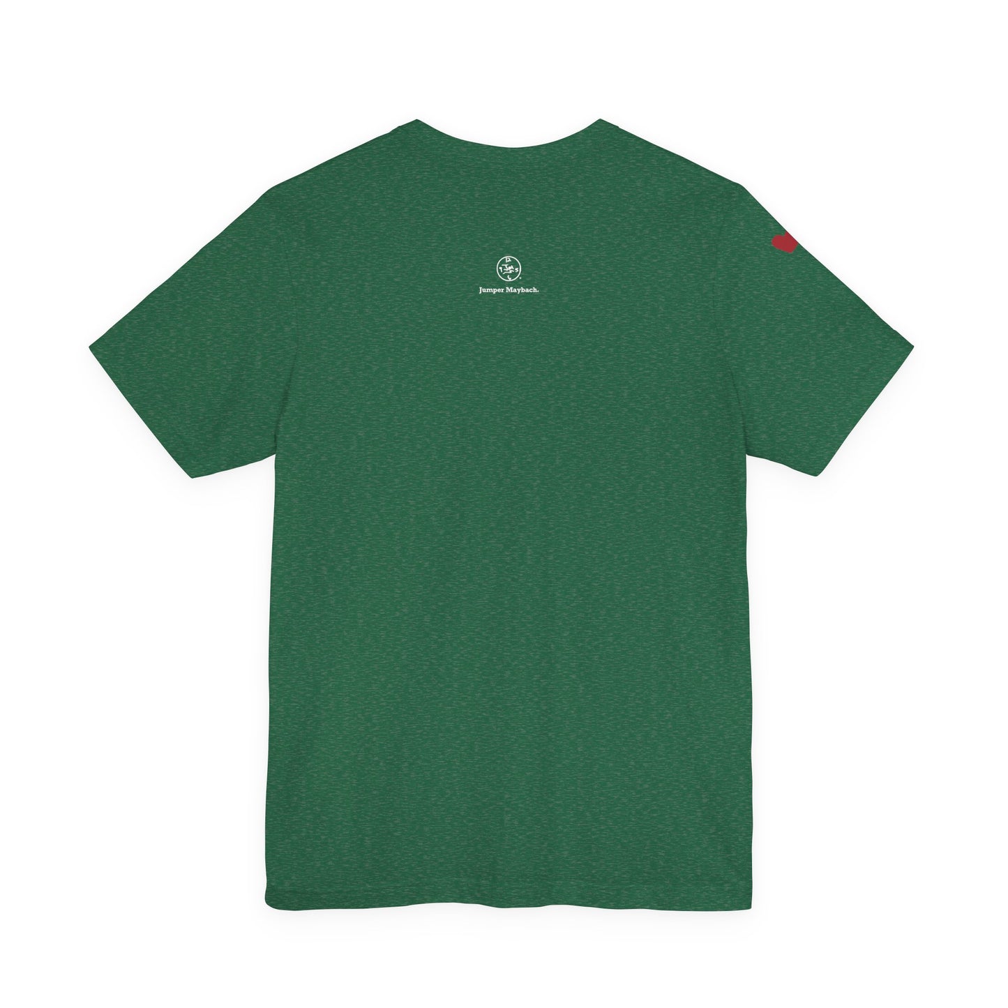 Green t-shirt with a logo on the back against a white background