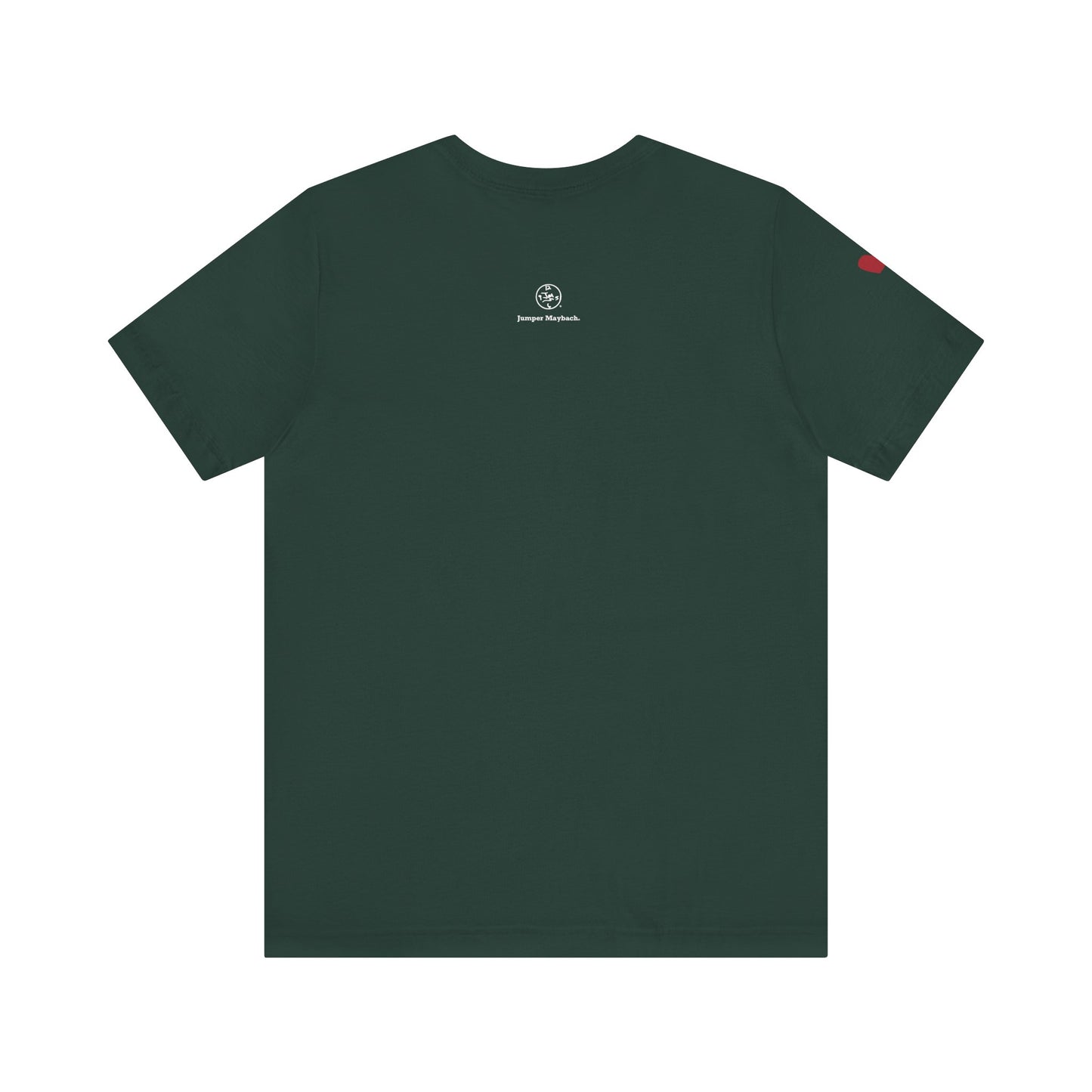 Green t-shirt with a logo on the back against a white background