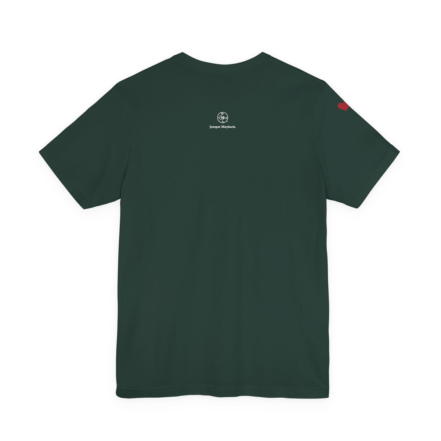 Green t-shirt with a logo on the back against a white background
