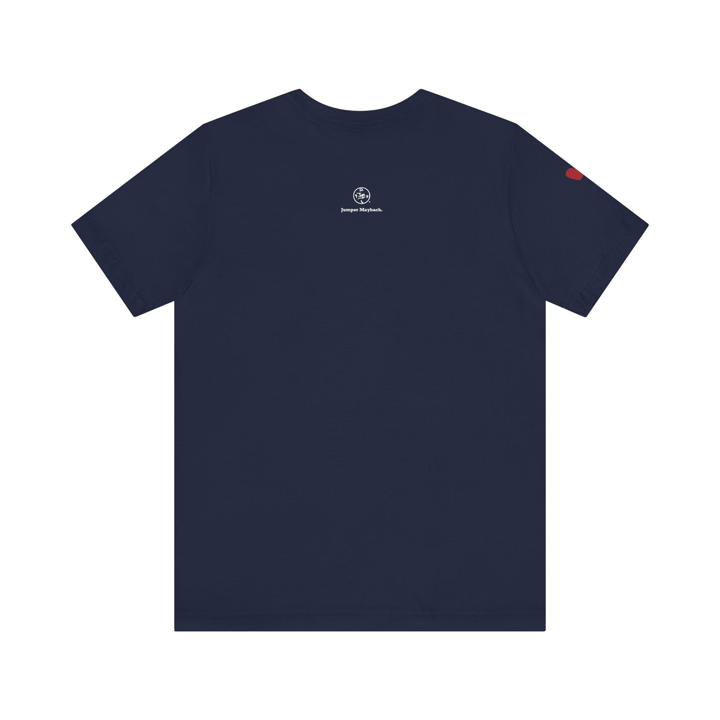 Navy blue t-shirt with a logo on the chest and袖口