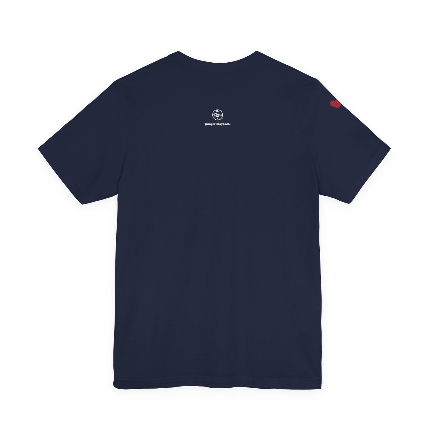 Navy blue t-shirt with a logo on the back against a white background