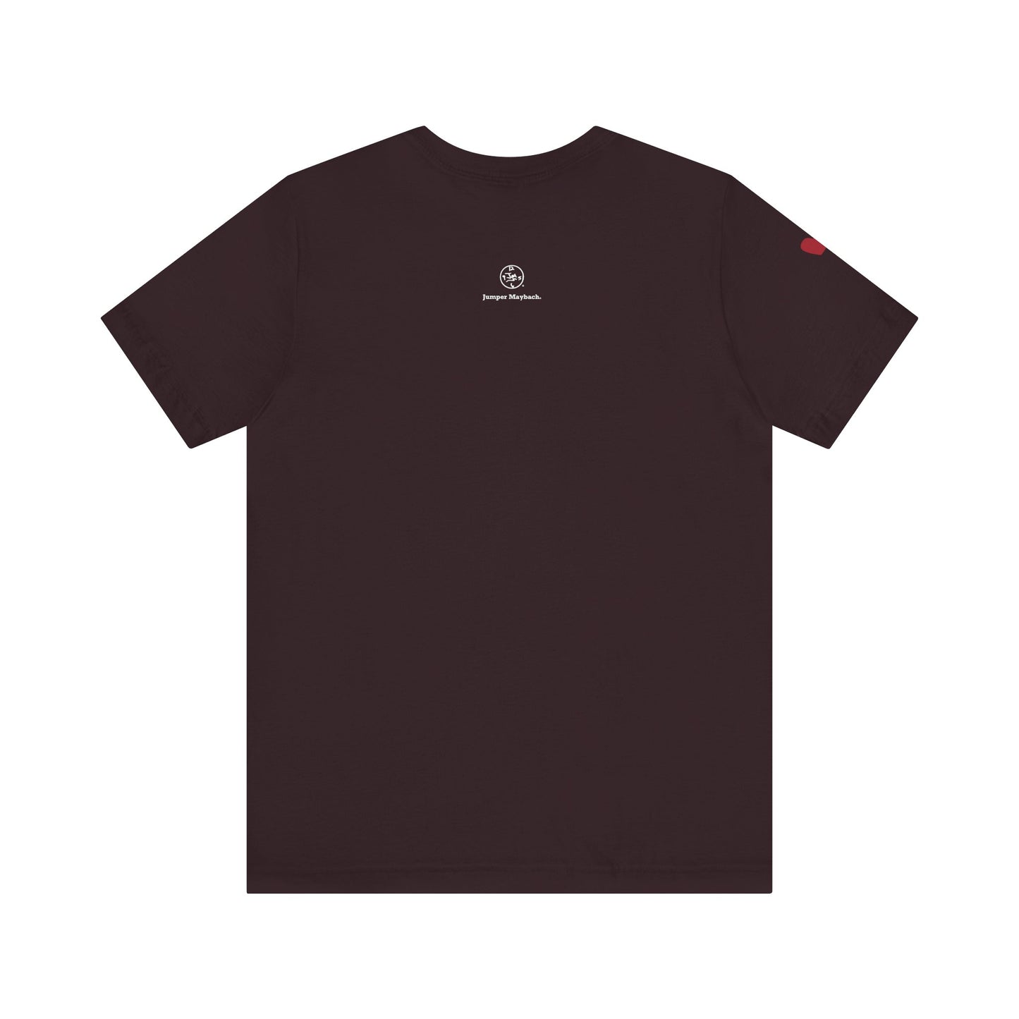 Black t-shirt with a logo on the back against a white background