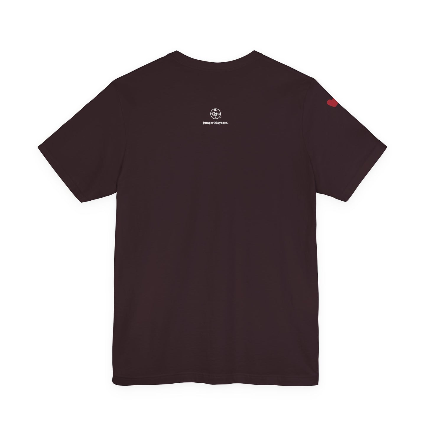 Black t-shirt with a logo on the back against a white background