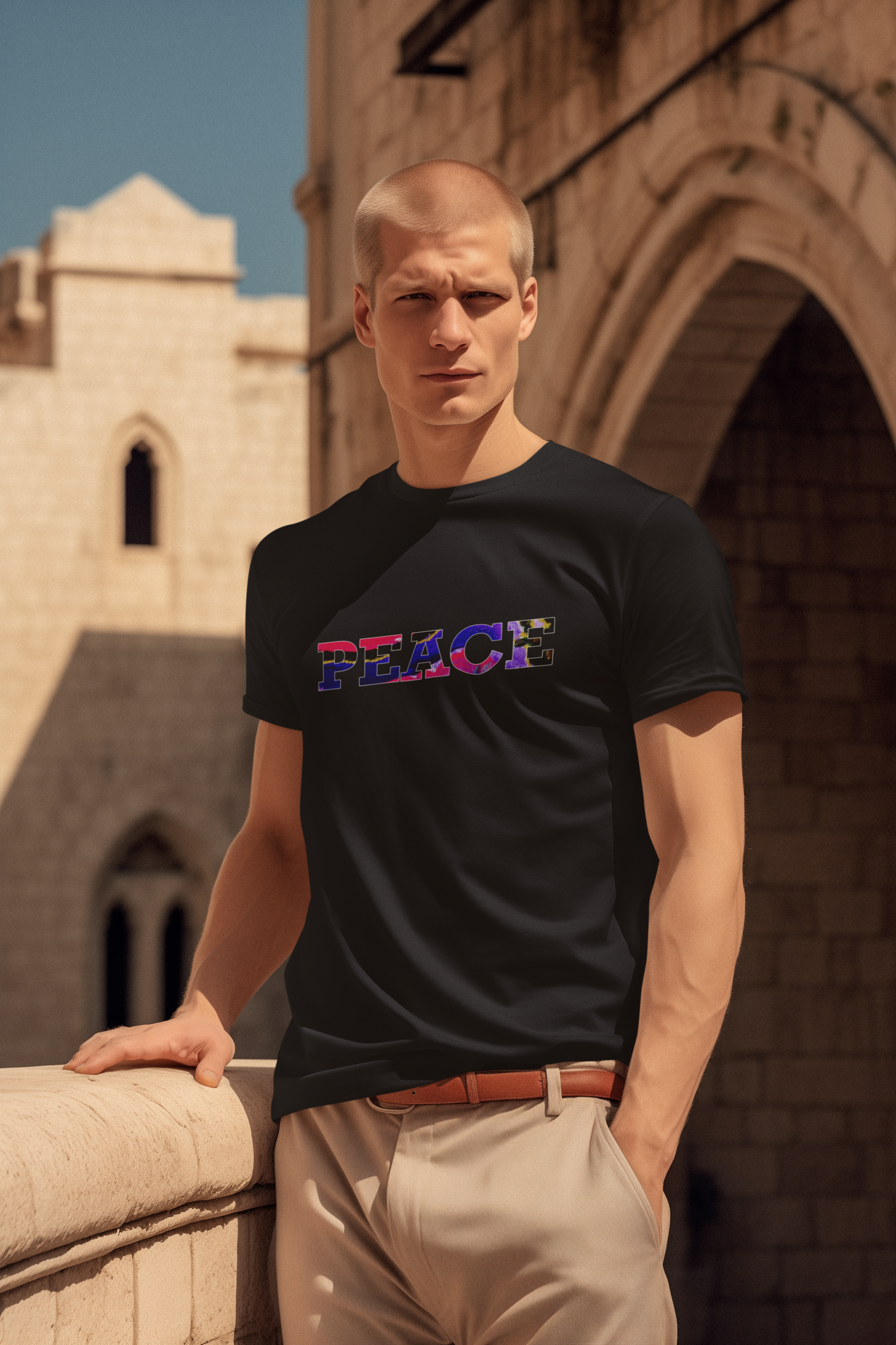 Jumper Maybach®'s Cotton Candy Rose "PEACE" Men's Cotton Crew Tee - Jumper Maybach