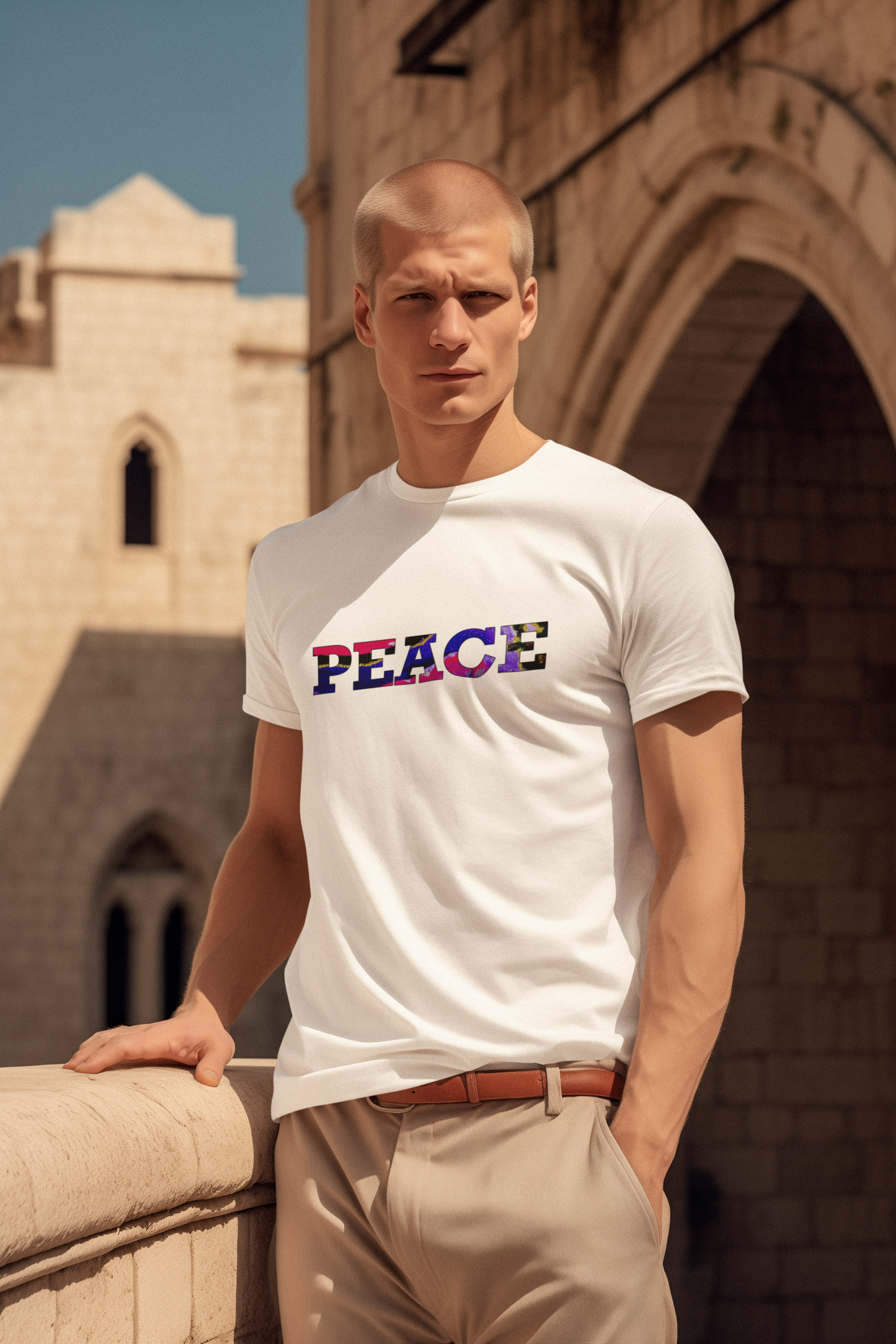 Jumper Maybach®'s Cotton Candy Rose "PEACE" Men's Cotton Crew Tee - Jumper Maybach