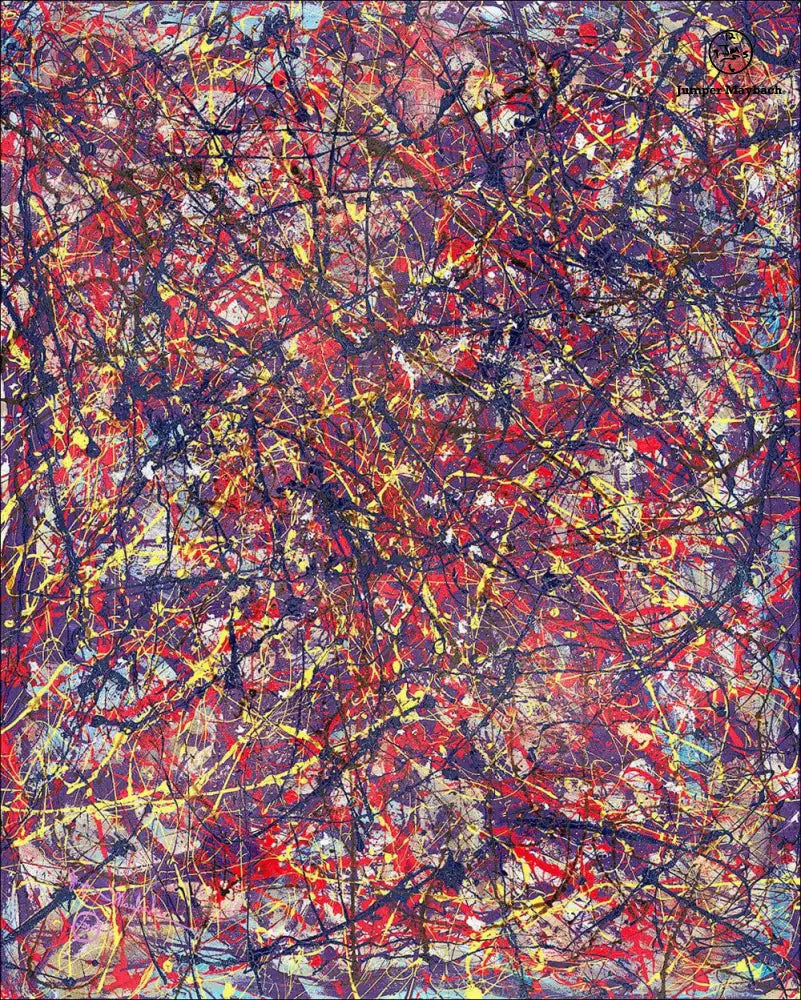Original artwork "Solar Soulfire" by Jumper Maybach, featuring vibrant abstract colors and intricate design, 48x60 inches.