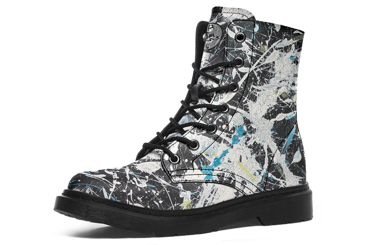 Black and white patterned boot on a white background