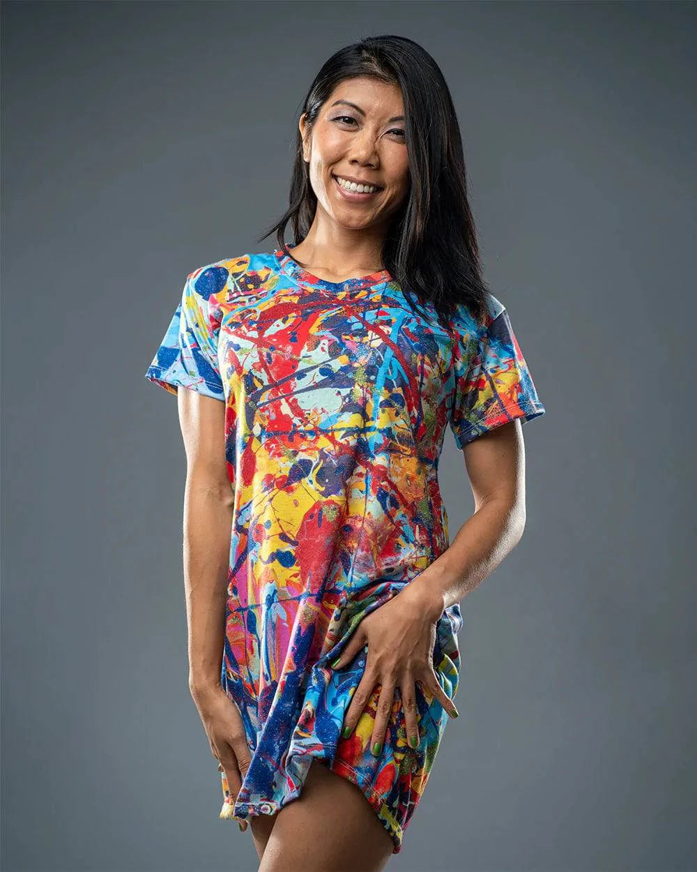 Inspired by Jumper Maybach’s original, iconic artwork "Taffy Galaxy"
6oz Jersey Knit - Poly Fabric
All over print
Custom cut and sewn
Ribbed crewneck
Lower rear dTaffy Galaxy, the T-Shirt Dress by Jumper Maybach®DressesMWWJumper Maybach