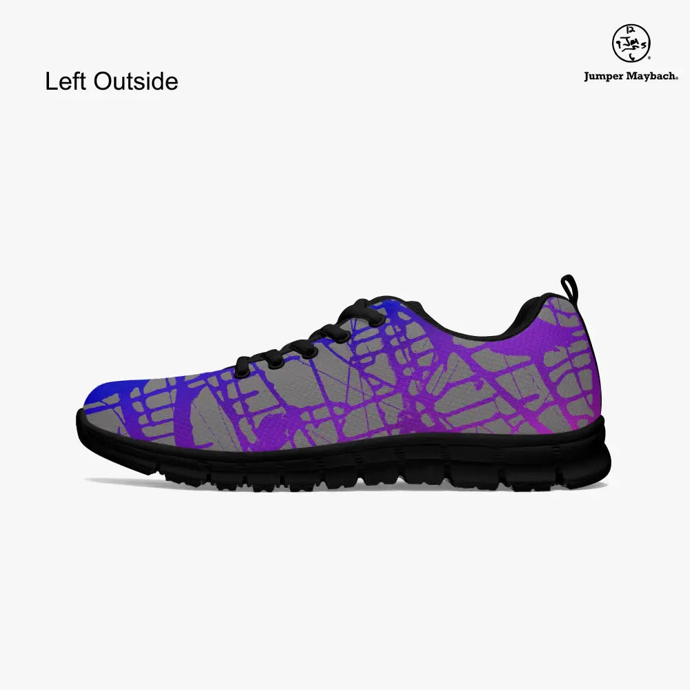 Colorful Rainbow Matrix athletic sneakers by Jumper Maybach® featuring vibrant design, casual sport style, suitable for men and women.