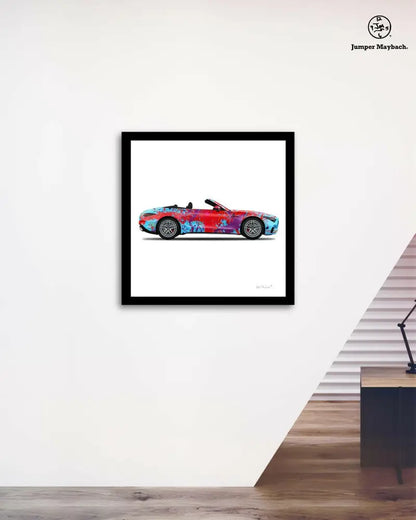 Print of a convertible car titled Dancing Queen by Jumper Maybach, featuring vibrant colors and detailed artwork on paper.