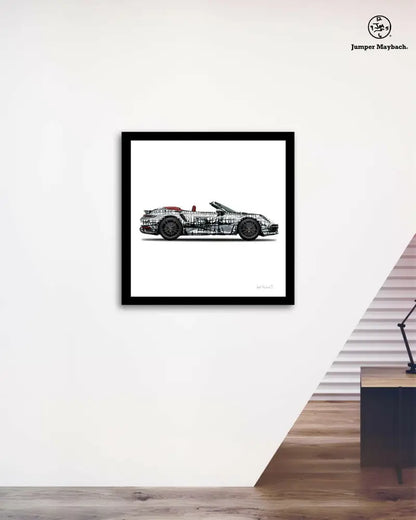 Dark Matrix Car print by Jumper Maybach featuring a sleek convertible car on paper, ideal for office decor or automotive enthusiasts.