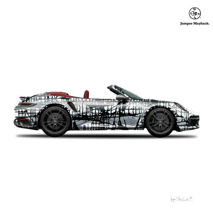 Dark Matrix Car print by Jumper Maybach featuring a sleek convertible car on paper with signature detail.