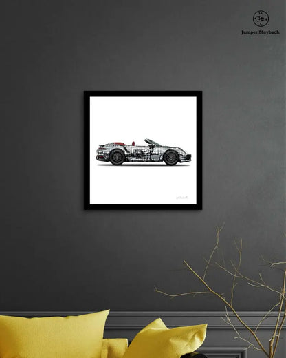 Dark grey convertible car print by Jumper Maybach, featuring a sleek Dark Matrix design on paper.