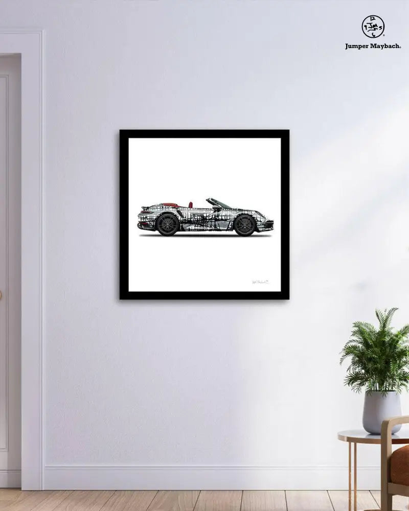 Dark Matrix Car print by Jumper Maybach featuring a sleek convertible vehicle on textured paper background.