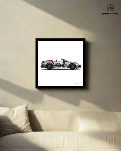 Dark Matrix Car print by Jumper Maybach featuring a sleek convertible vehicle on brick background, available as a paper art print.