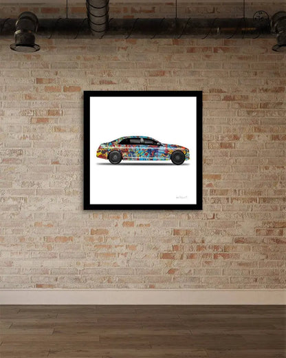 Print of Taffy Galaxy Whew Car by Jumper Maybach on paper, featuring a colorful, cosmic-themed car illustration.