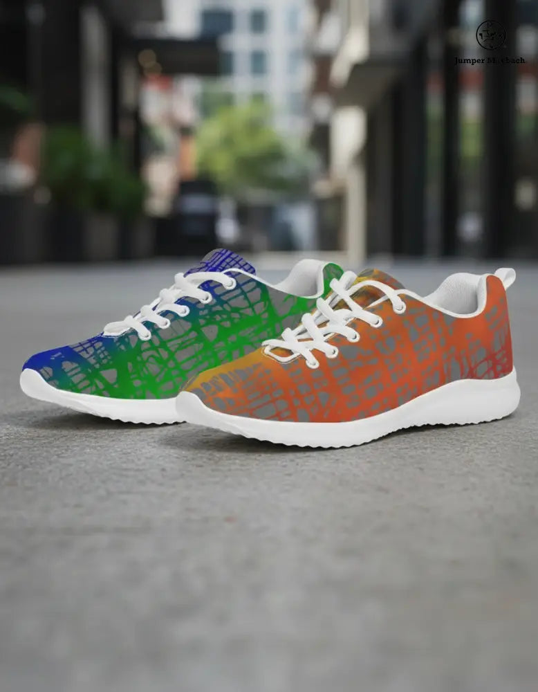 Rainbow Matrix athletic sneakers by Jumper Maybach, featuring a colorful pattern and sporty design for men and women.