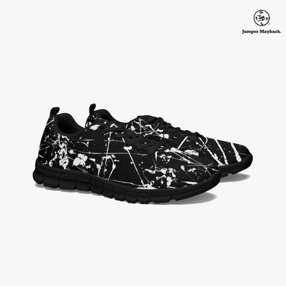 Aliens on the Moon athletic sneakers by Jumper Maybach, featuring space-themed artwork, designed for men and women.
