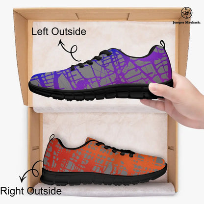 Rainbow Matrix athletic sneakers by Jumper Maybach® featuring vibrant rainbow-colored design, black laces, and sporty silhouette.