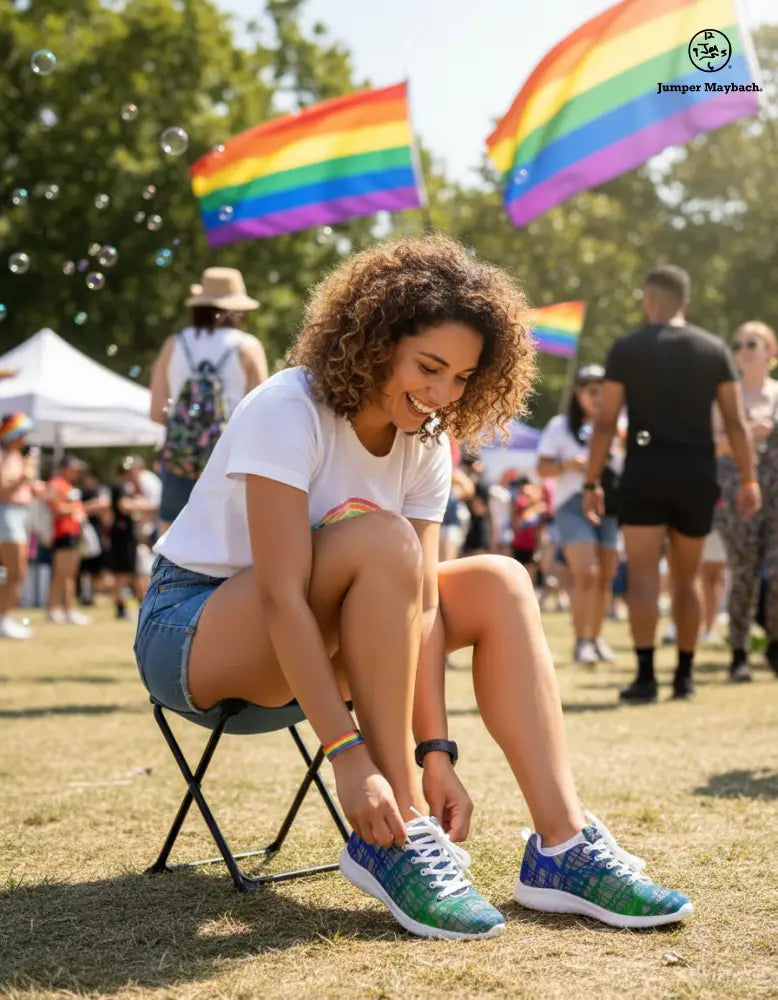 Rainbow Matrix athletic sneakers by Jumper Maybach® featuring vibrant rainbow-colored mesh and stylish design for men and women.