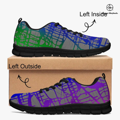 Rainbow Matrix athletic sneaker by Jumper Maybach® featuring vibrant rainbow colors and sleek design, suitable for men and women.