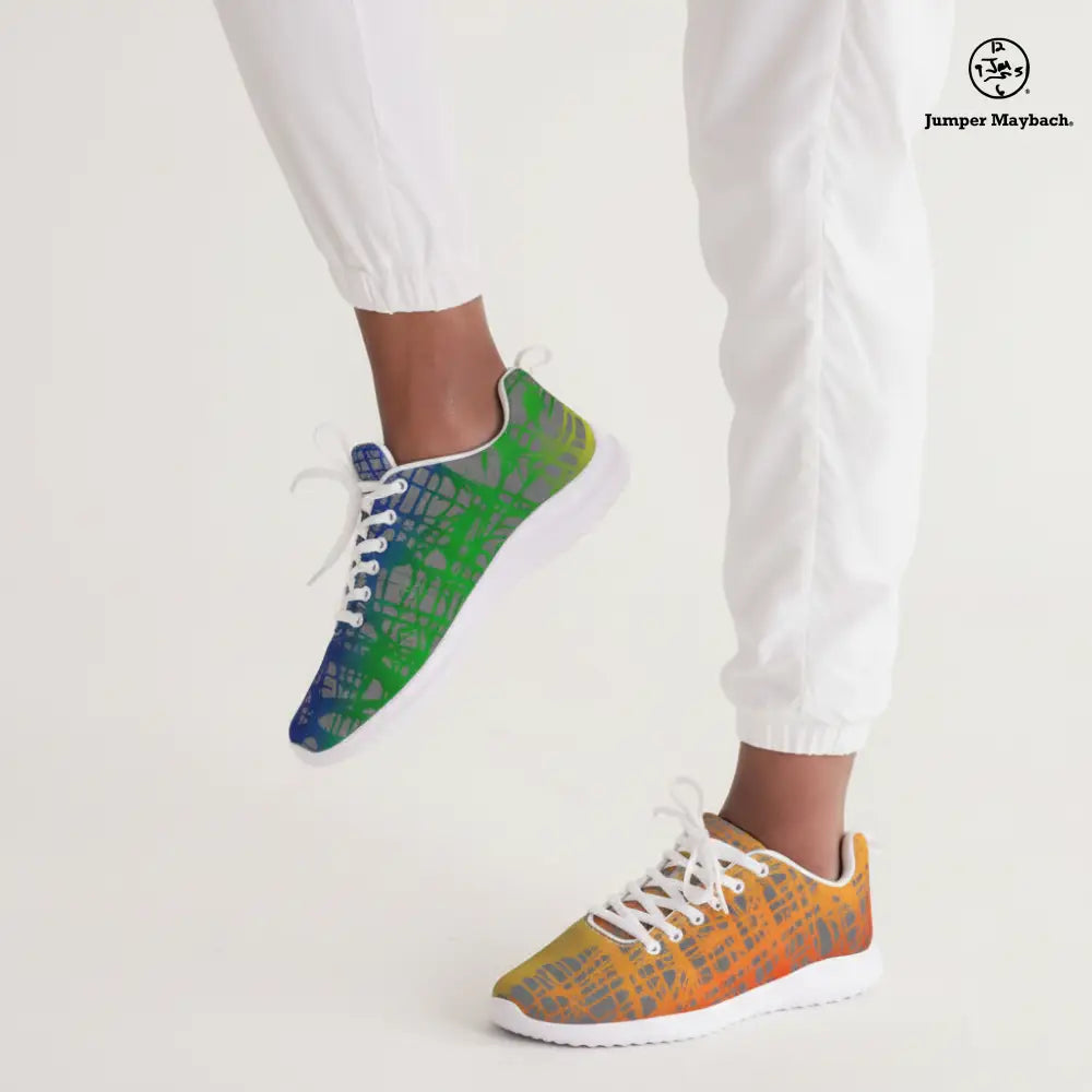 Rainbow Matrix athletic sneakers by Jumper Maybach® featuring vibrant rainbow design and sporty silhouette.