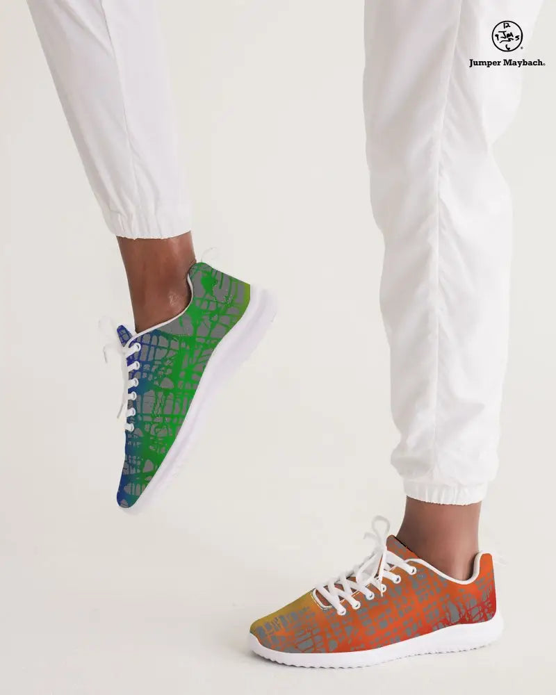 Rainbow Matrix athletic sneakers by Jumper Maybach® featuring vibrant multicolor design and sporty silhouette for men and women.