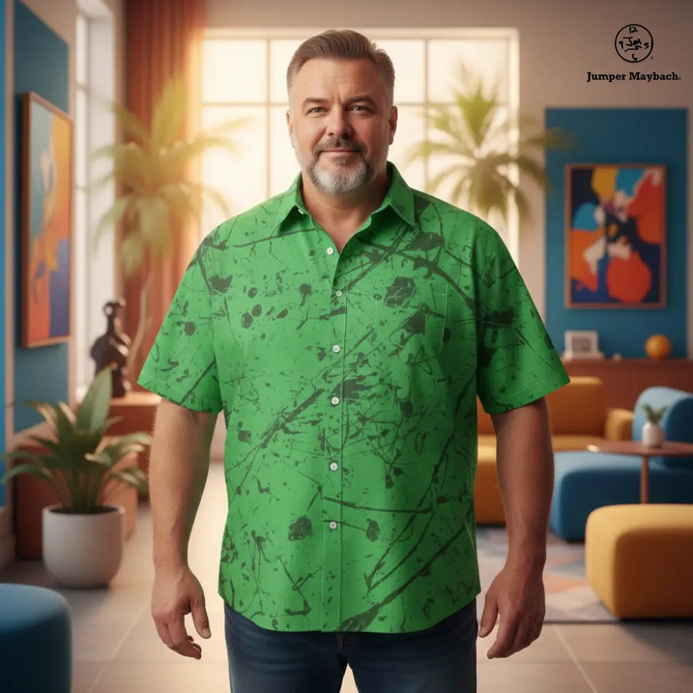 Plus size Aliens in the Forest unisex resort shirt by Jumper Maybach, made by JetPrint Fulfillment, featuring alien-themed forest design.