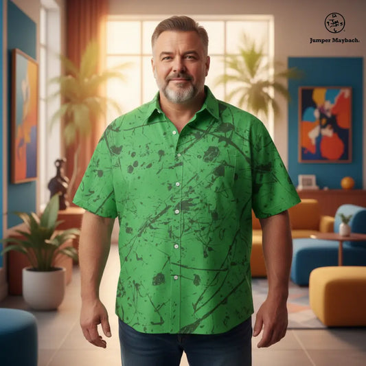 Plus size Aliens in the Forest unisex resort shirt by Jumper Maybach, made by JetPrint Fulfillment, featuring alien-themed forest design.