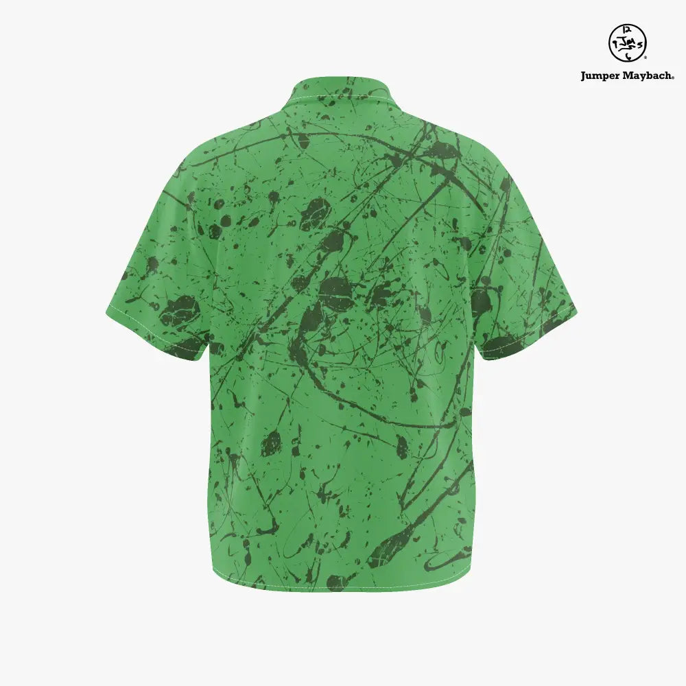 Plus size men's Aliens in the Forest resort shirt by Jumper Maybach, featuring a colorful alien forest graphic.