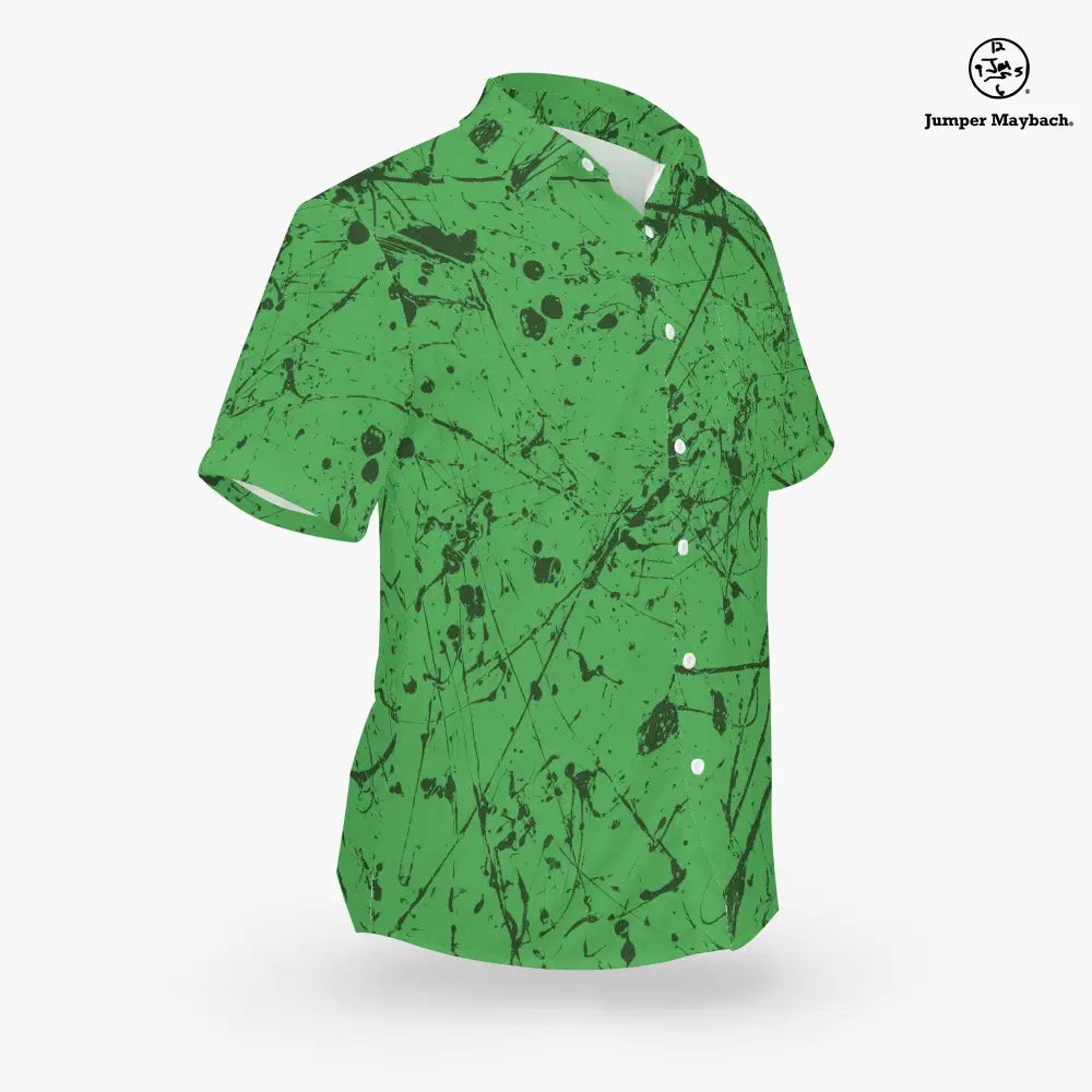 Unisex "Aliens in the Forest Resort" shirt by Jumper Maybach® featuring vibrant alien and forest design, men's casual clothing.