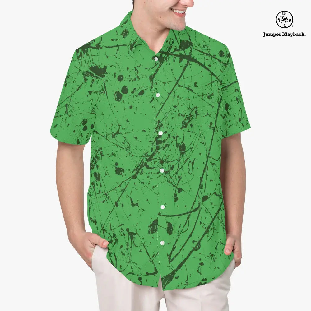 Unisex Aliens in the Forest Resort shirt by Jumper Maybach® featuring alien and forest graphic, casual men's clothing.