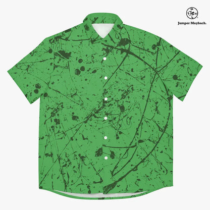 Unisex Aliens in the Forest Resort shirt by Jumper Maybach® featuring colorful alien and forest design, men's casual clothing.