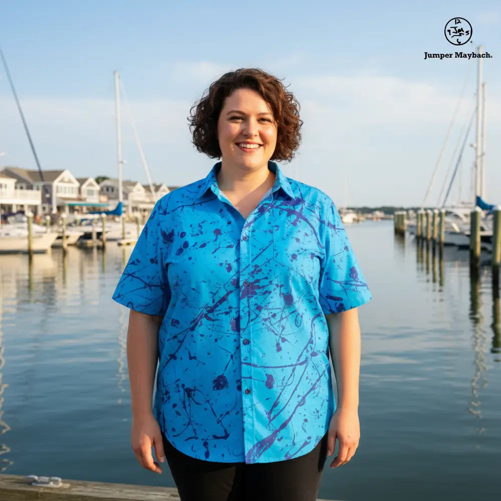 Plus size Aliens in the Ocean unisex resort shirt by Jumper Maybach, featuring ocean and alien-themed design in men's clothing style.
