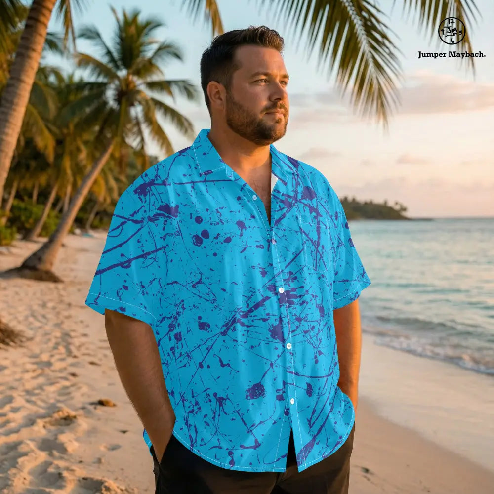 Plus size men's unisex ocean-themed shirt featuring aliens print by Jumper Maybach® with colorful ocean and alien design.
