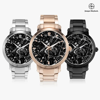 Steel strap automatic watch by Jumper Maybach® featuring alien on the moon design and time indicators, with a sleek metal strap.