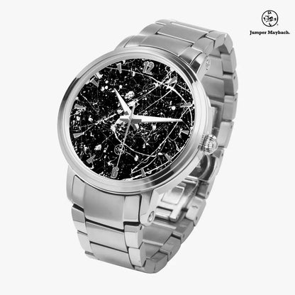 Steel strap automatic watch with alien on the moon design and time indicators by Jumper Maybach® in a sleek JetPrint Fulfillment style.