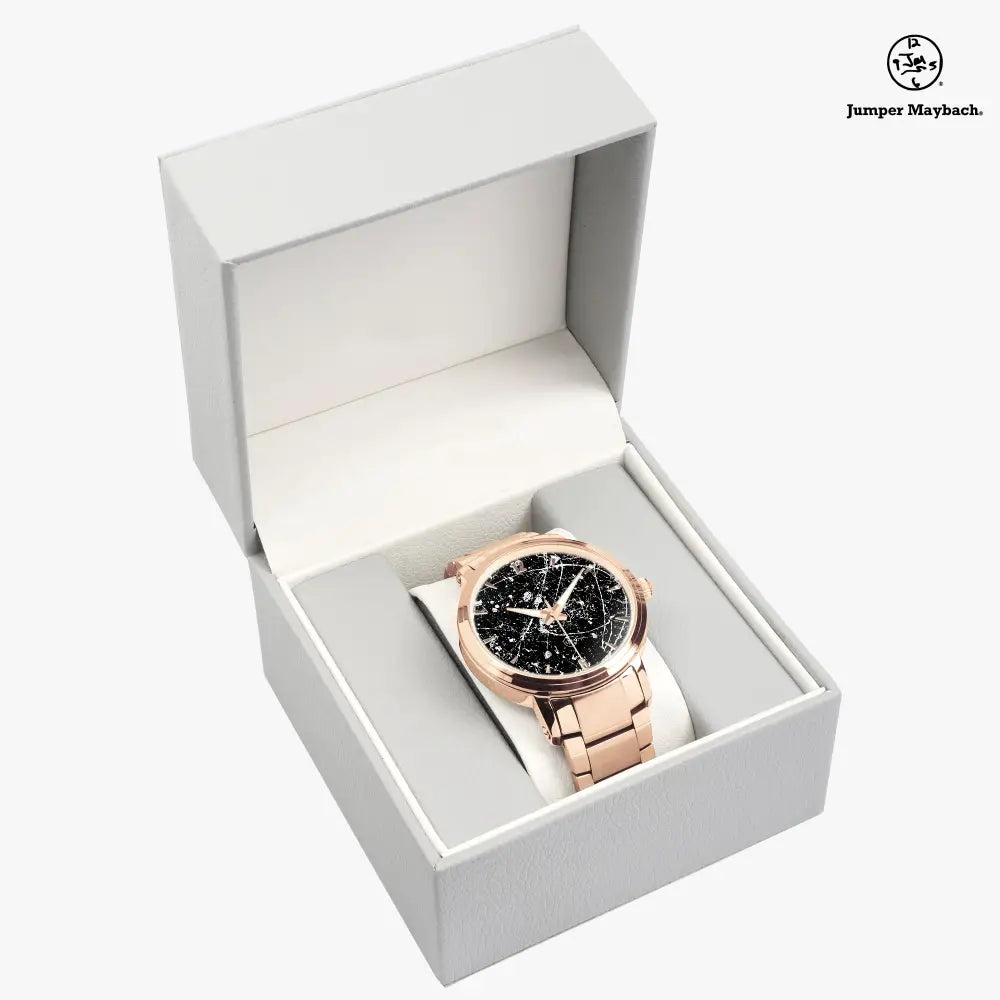 Steel strap automatic watch with moon and alien indicators by Jumper Maybach® in a sleek design, branded as JetPrint Fulfillment.