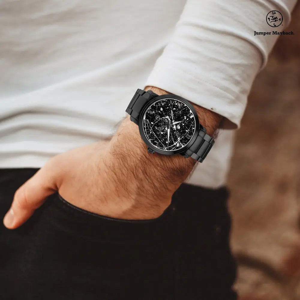 JetPrint Fulfillment Aliens on the Moon steel strap automatic watch with indicators by Jumper Maybach®, showcasing space-themed design and metal band.