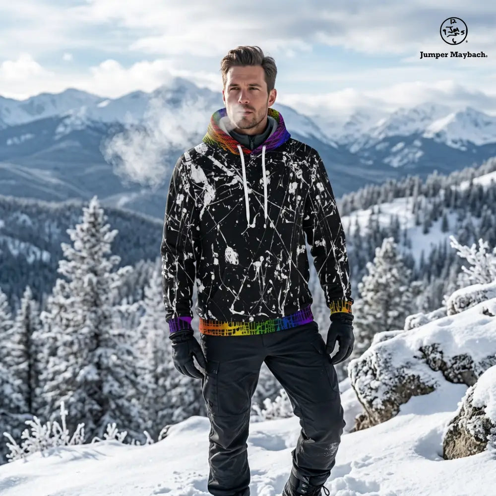 Aliens on the Moon with Rainbow Matrix Contrast Trim - Unisex Pullover Hoodie by Jumper Maybach® - All Over Prints