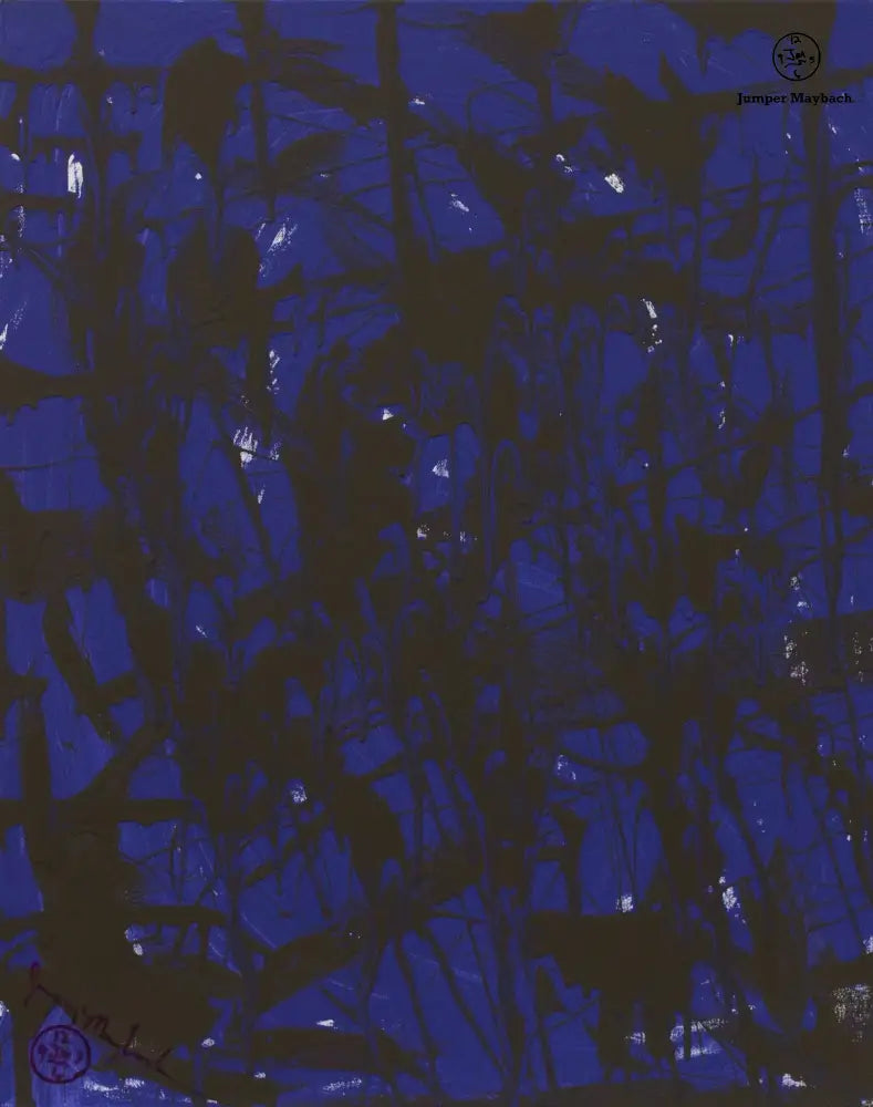 Blue Nights original artwork by Jumper Maybach featuring an acrylic painting of a serene night scene in shades of blue.