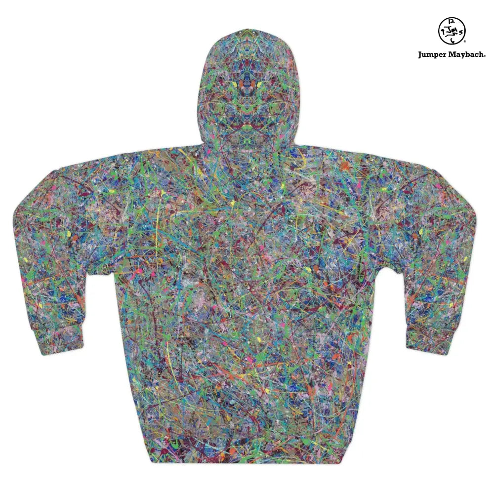 Unisex Boundless Beginning hoodie with all-over print design by Jumper Maybach®, featuring vibrant, artistic graphics.