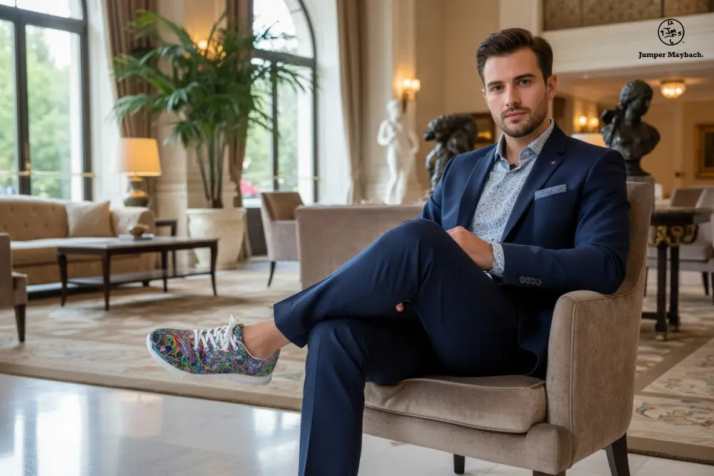 Boundless Beginnings athletic sneakers by Jumper Maybach, featuring sleek design in black and white for men and women.